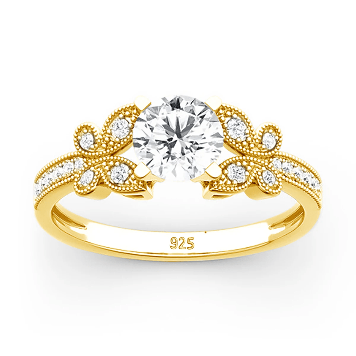 Bague Sylphide Eclat Doré 🦋 Plaqué Or 18 Carats - Diamant Moissanite 1 Carat 💎