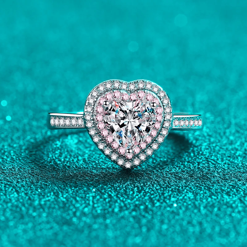 Bague Halo Cœur Promesse En Argent Sterling 925 - Diamant Moissanite 1 Carat 💎