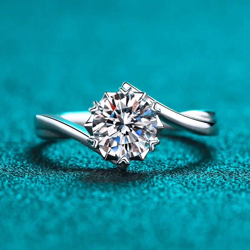 Bague Solitaire Torsion de Lueur Azurée En Argent Sterling 925 - Diamant Moissanite 1 Carat 💎Loriele™