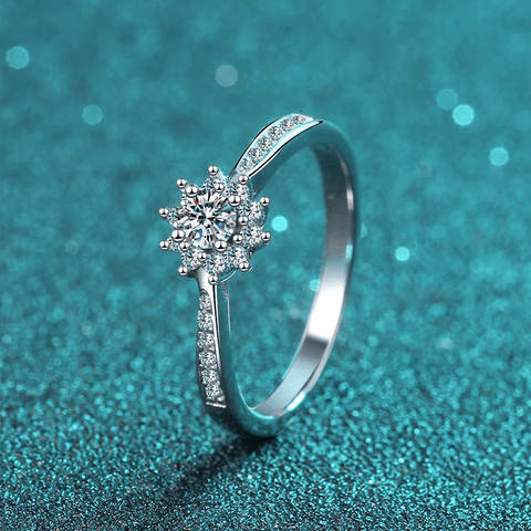 Bague Solitaire Étincelle Florale En Argent Sterling 925 - Diamant Moissanite 1 Carat 💎Loriele™