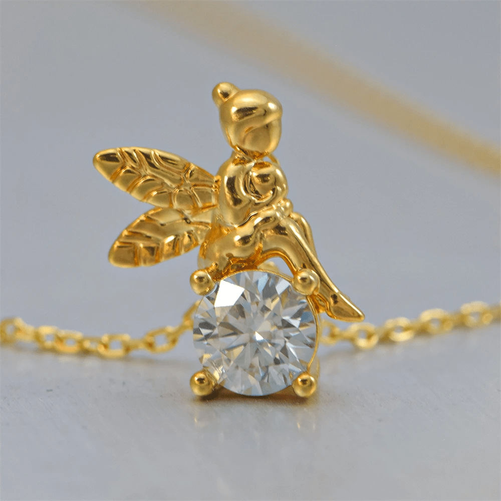 Collier Sylphide Doré 🦋 Plaqué or 18 carats - Diamant Moissanite 2 Carats💎Loriele™