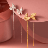Boucles d'oreilles Papillon pendante Plaqué Or 18cts ou Argent Loriele™