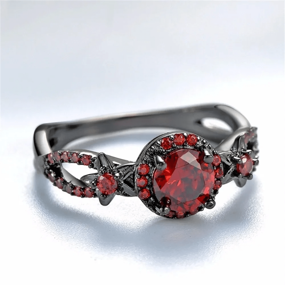 Bague Sépulture de Velours en Rhodium Noir - Moissanite Rouge 1 Carat 💎