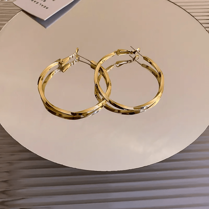 Boucles d'oreilles Créole Twist Plaqué Or 18 Carats - Loriele™