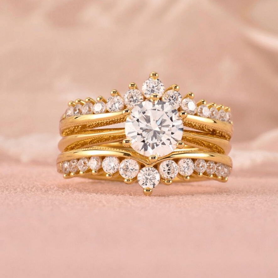 Ensembles de bagues Couronne Étoile d’Or Plaqué 18cts - Diamant Moissanite 1 Carat 💎