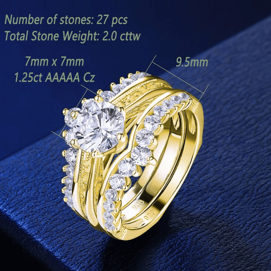 Ensembles de bagues Couronne Étoile d’Or Plaqué 18cts - Diamant Moissanite 1 Carat 💎