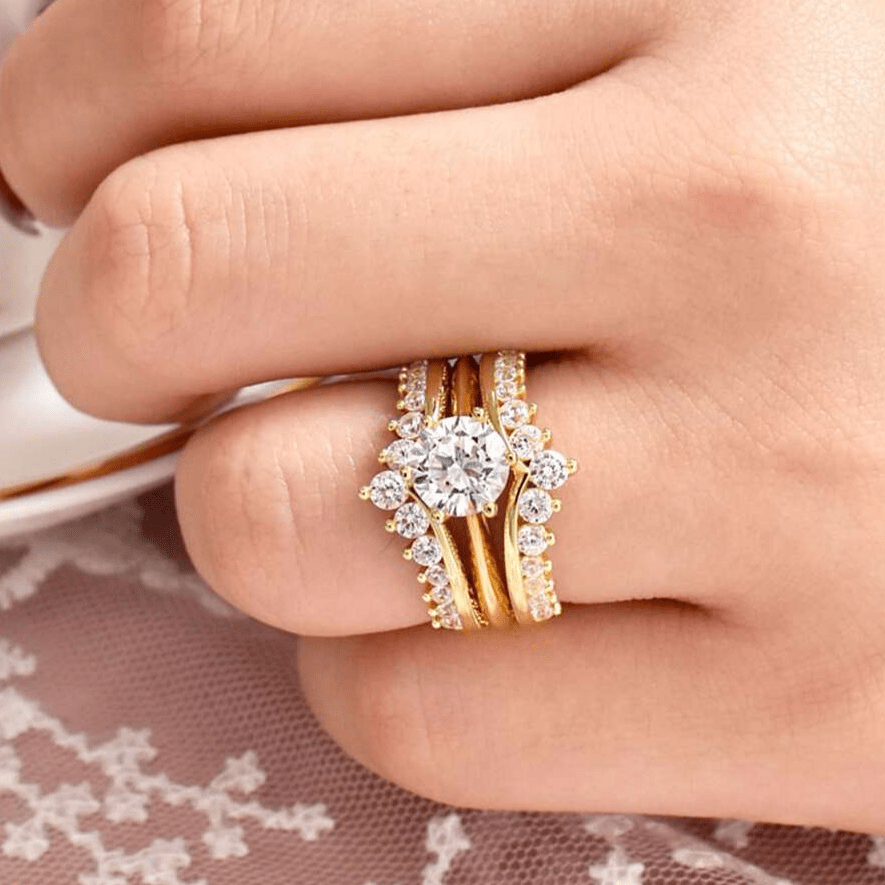 Ensembles de bagues Couronne Étoile d’Or Plaqué 18cts - Diamant Moissanite 1 Carat 💎