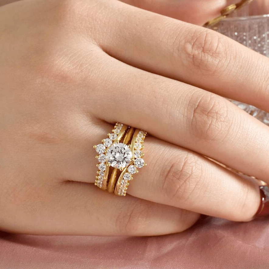 Ensembles de bagues Couronne Étoile d’Or Plaqué 18cts - Diamant Moissanite 1 Carat 💎