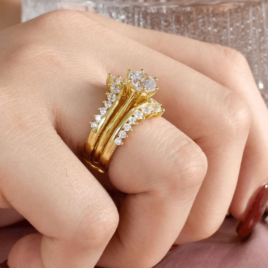 Ensembles de bagues Couronne Étoile d’Or Plaqué 18cts - Diamant Moissanite 1 Carat 💎