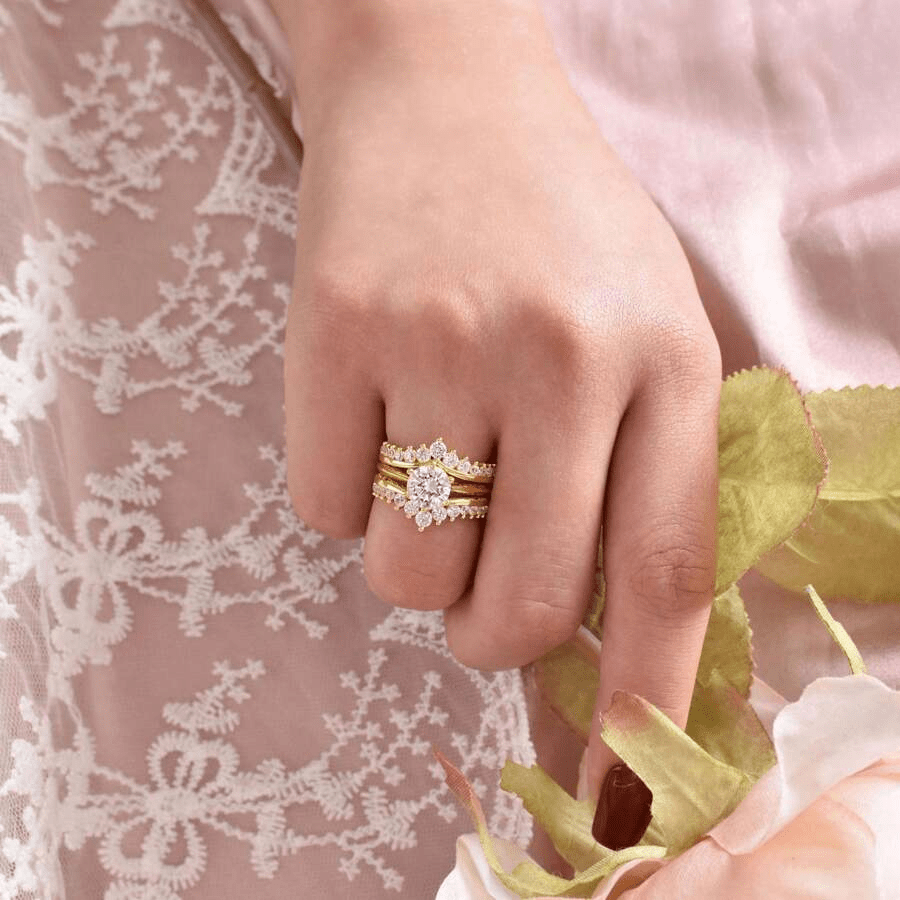 Ensembles de bagues Couronne Étoile d’Or Plaqué 18cts - Diamant Moissanite 1 Carat 💎