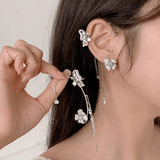 Clips d’oreilles Papillon à fleur pendante 🌺🦋 - Zircone Cubique 💎 x2
