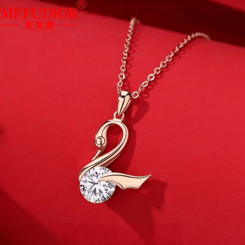 Collier Plume d’Or Rose Beafowl 18ct - Diamant Moissanite 1 Carats💎Loriele™