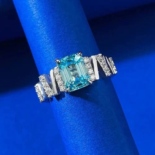 Bague Cocktail Crystal Blue Moissanite - Argent Sterling 925💎