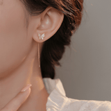 Boucles d'oreilles Papillon pendante Plaqué Or 18cts ou Argent Loriele™