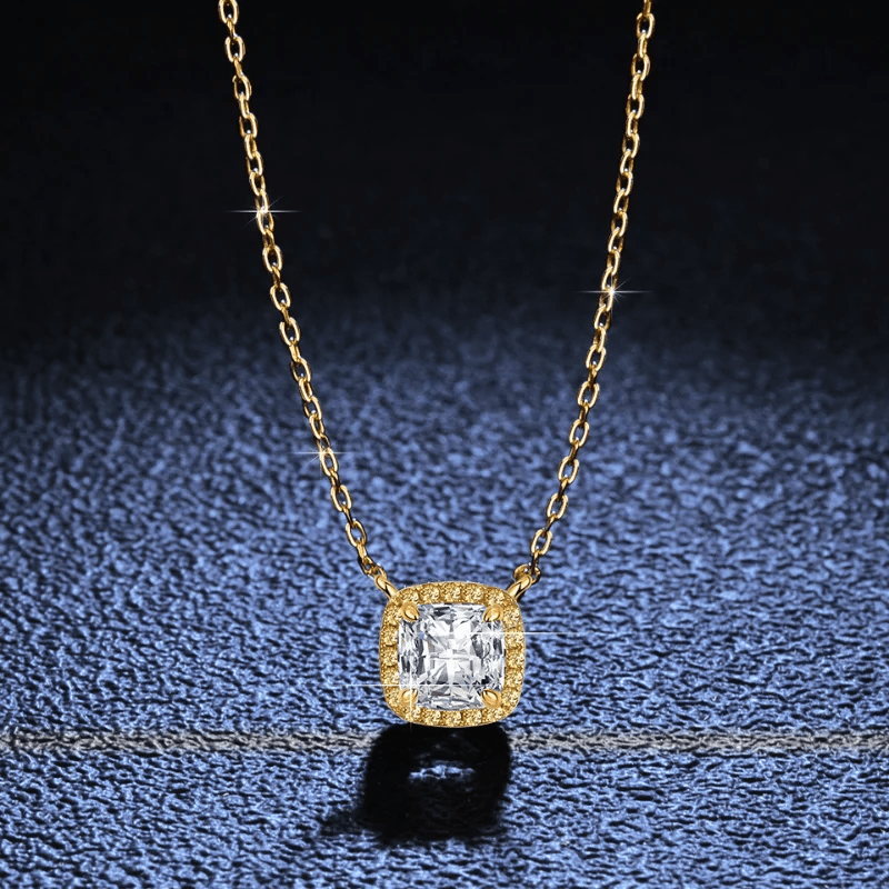 Collier Or Halo de Solstice Plaqué 18cts - Diamant Moissanite 1 Carats💎Loriele™
