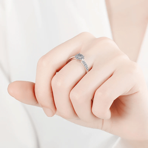 Bague Solitaire Étincelle Florale En Argent Sterling 925 - Diamant Moissanite 1 Carat 💎Loriele™