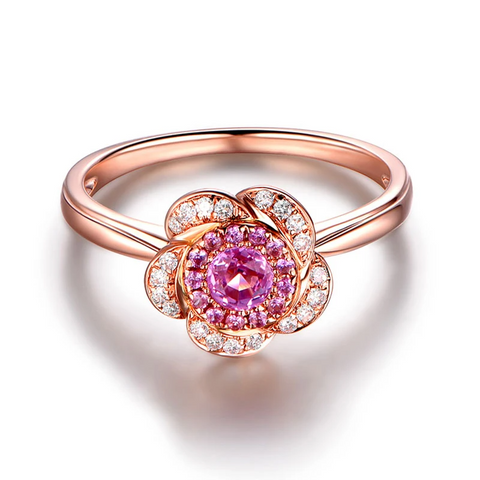 Bague Solitaire Rosa Alba Or Rose 14ct  - Diamant Moissanite Rouge 1 Carat 🌹💎