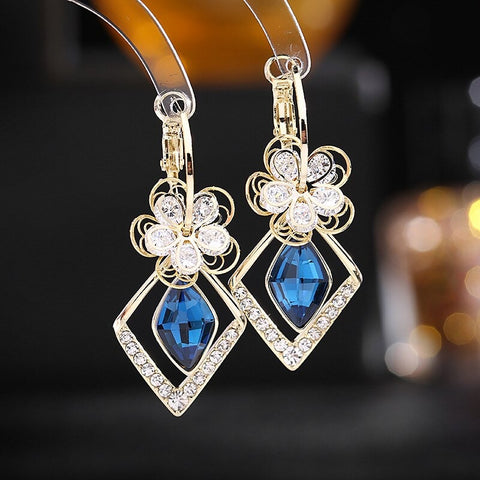 Boucles d'oreilles Fleur de Crystal en Losange en Or 18K - Loriele™