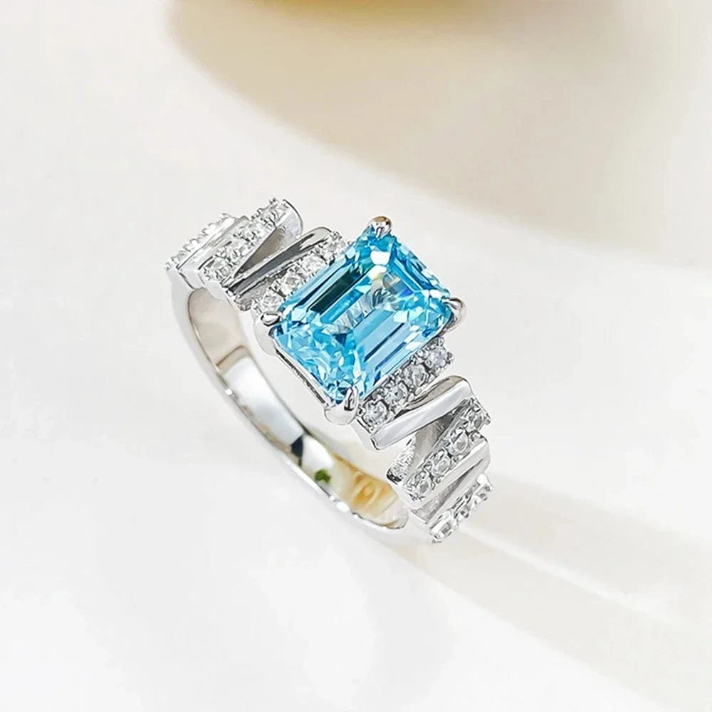 Bague Cocktail Crystal Blue Moissanite - Argent Sterling 925💎