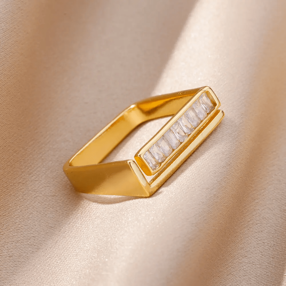 Bague Carrée Marbre Éthérée, Plaquée Or 14K - Zirconium 💎