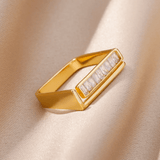 Bague Carrée Marbre Éthérée, Plaquée Or 14K - Zirconium 💎