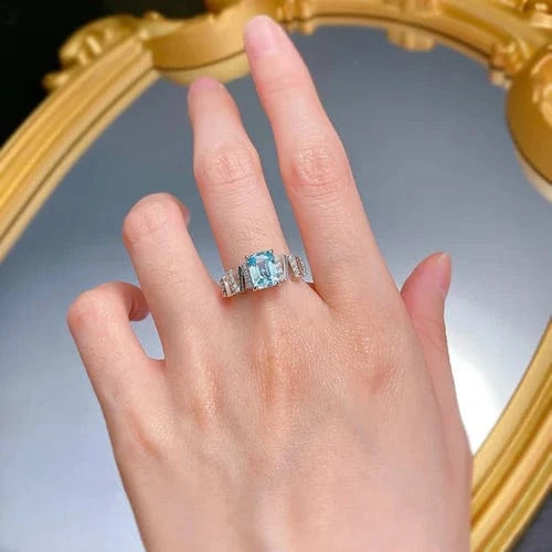 Bague Cocktail Crystal Blue Moissanite - Argent Sterling 925💎