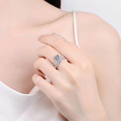 Bague Bow Étreinte d'Amour en Argent Sterling 925 - Diamant Moissanite 1 Carat 💎