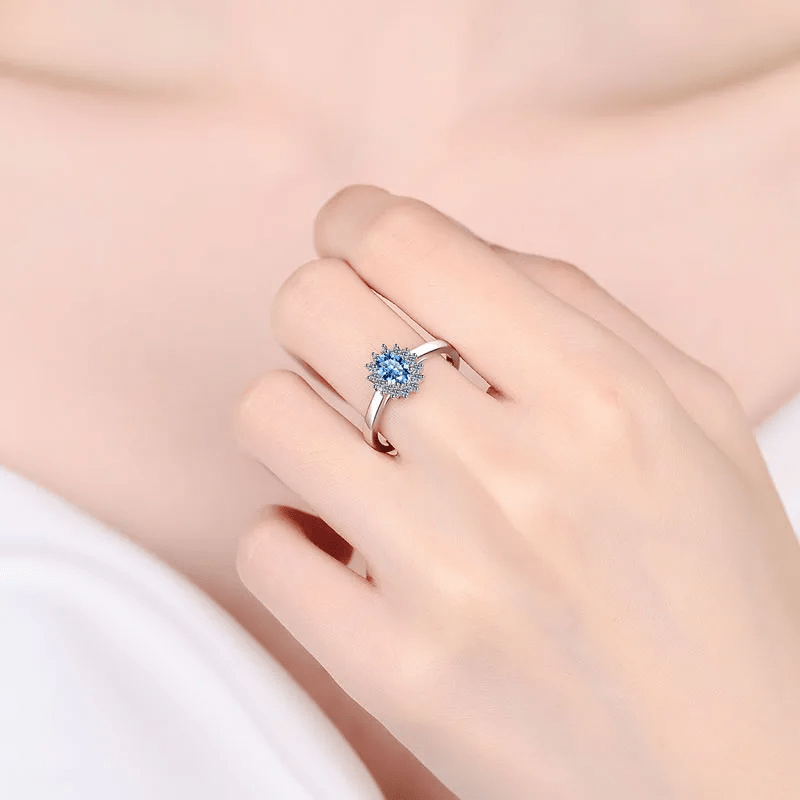 Bague Solitaire Paradis TurquoiseEn Argent Sterling 925 - Diamant Moissanite 1 Carat 💎Loriele™