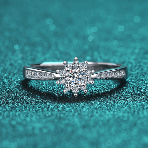 Bague Solitaire Étincelle Florale En Argent Sterling 925 - Diamant Moissanite 1 Carat 💎Loriele™