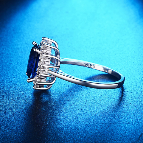 LORIELE™ - Bague entourage Lady Diana En Argent Sterling 925 - Diamant Moissanite Bleu 1 Carat 💎