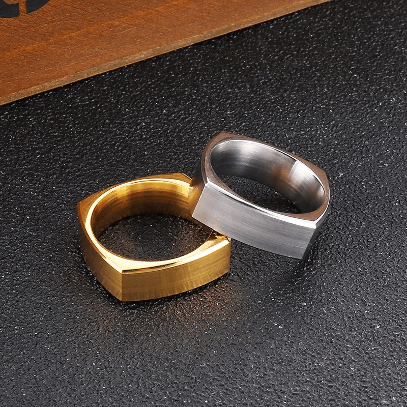 Bague Carrée Rocaille Massif, Plaquée Or 14K 🟨