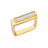 Bague Carrée Marbre Éthérée, Plaquée Or 14K - Zirconium 💎