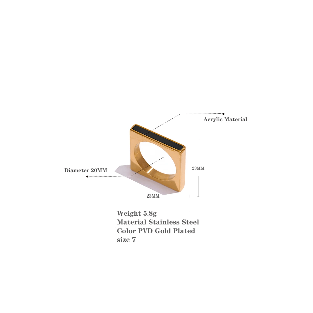 Bague Carrée Ombre Vénusienne, Plaquée Or 14K - Pierre D'onyx ⚫