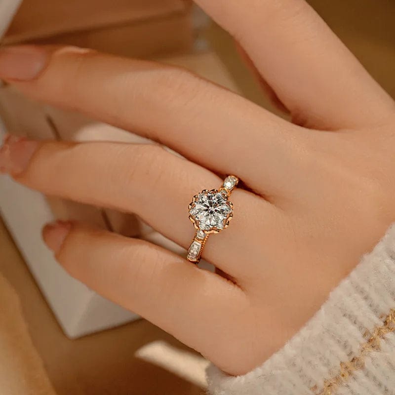 Bague Solitaire Dahlia en Argent Sterling 925 - Diamant Moissanite 1 Carat 💎