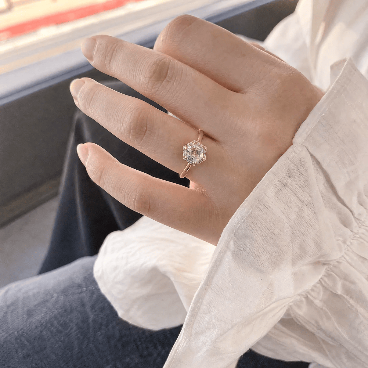Bague Cristal Hexagonal - Diamant Moissanite💎