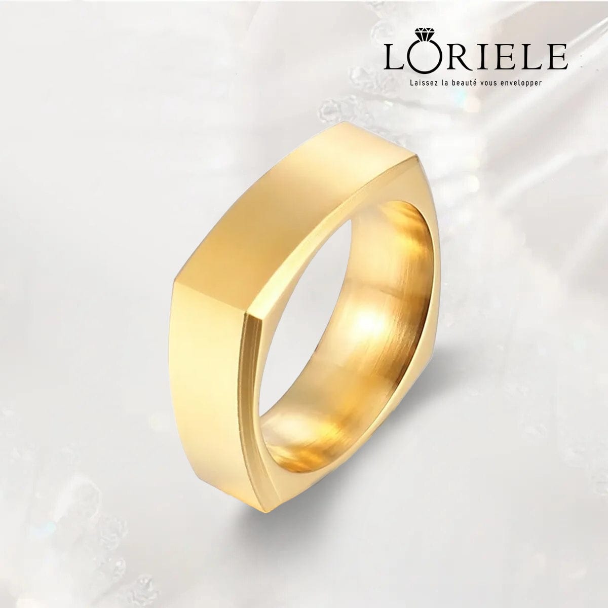 Bague Carrée Rocaille Massif, Plaquée Or 14K 🟨