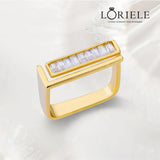 Bague Carrée Marbre Éthérée, Plaquée Or 14K - Zirconium 💎