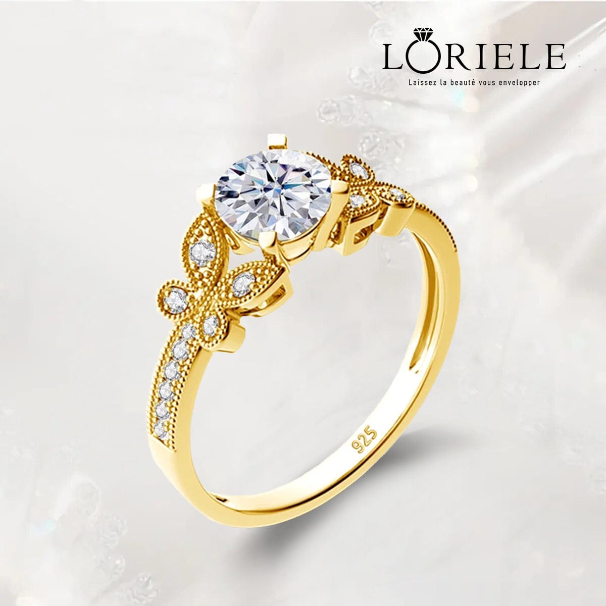 Bague Sylphide Eclat Doré 🦋 Plaqué Or 18 Carats - Diamant Moissanite 1 Carat 💎