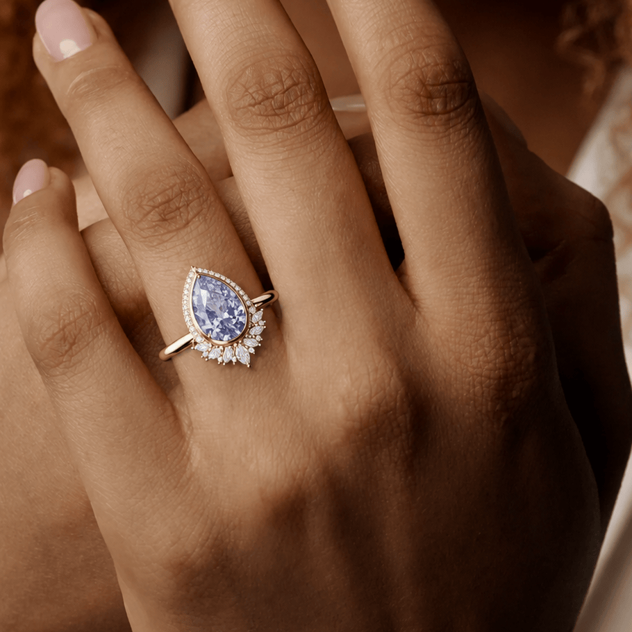 Bague Larme d'Océan - Diamant Moissanite Bleu💎