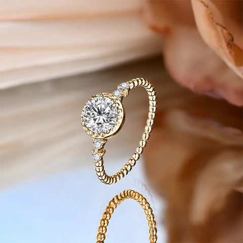 LORIELE - Bague Perle Dorée plaqué Or 18K - Diamant Moissanite 💎