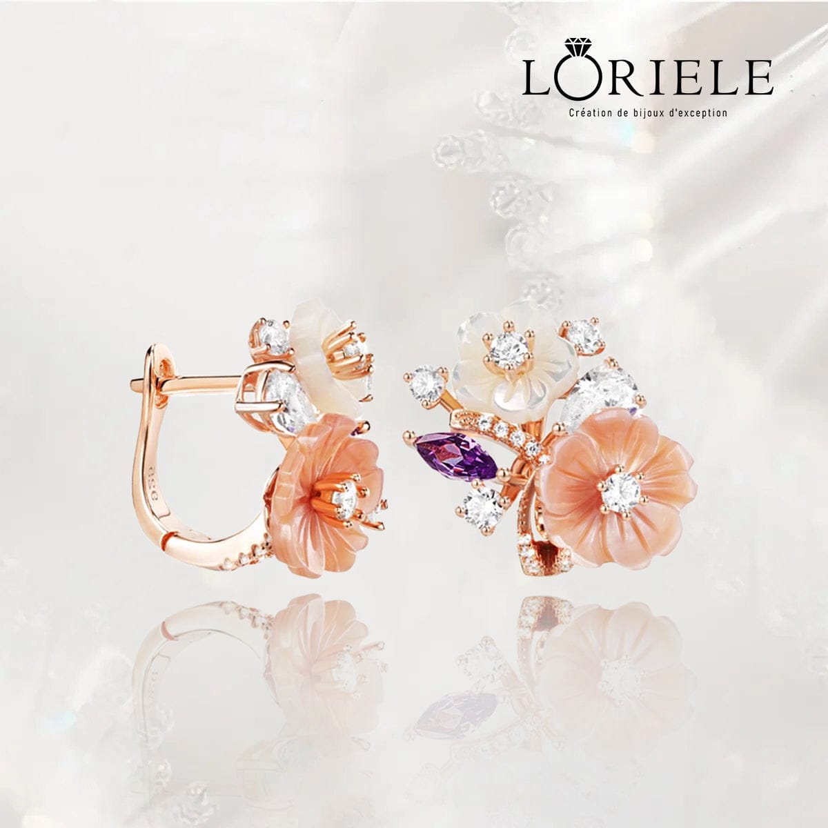 Boucles d'oreilles Bouquet de Camélia - Diamant Moissanite 💎