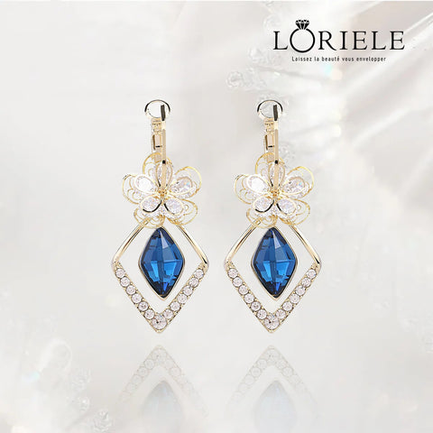 Boucles d'oreilles Fleur de Crystal en Losange en Or 18 Carats - Loriele™