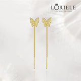Boucles d'oreilles Papillon pendante Plaqué Or 18cts ou Argent Loriele™