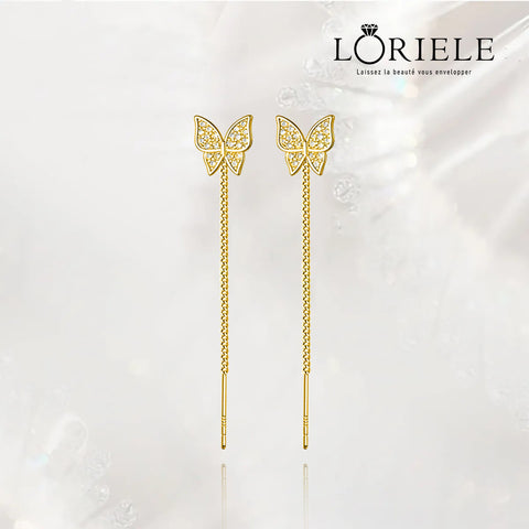 Boucles d'oreilles Papillon pendante Plaqué Or 18cts ou Argent Loriele™