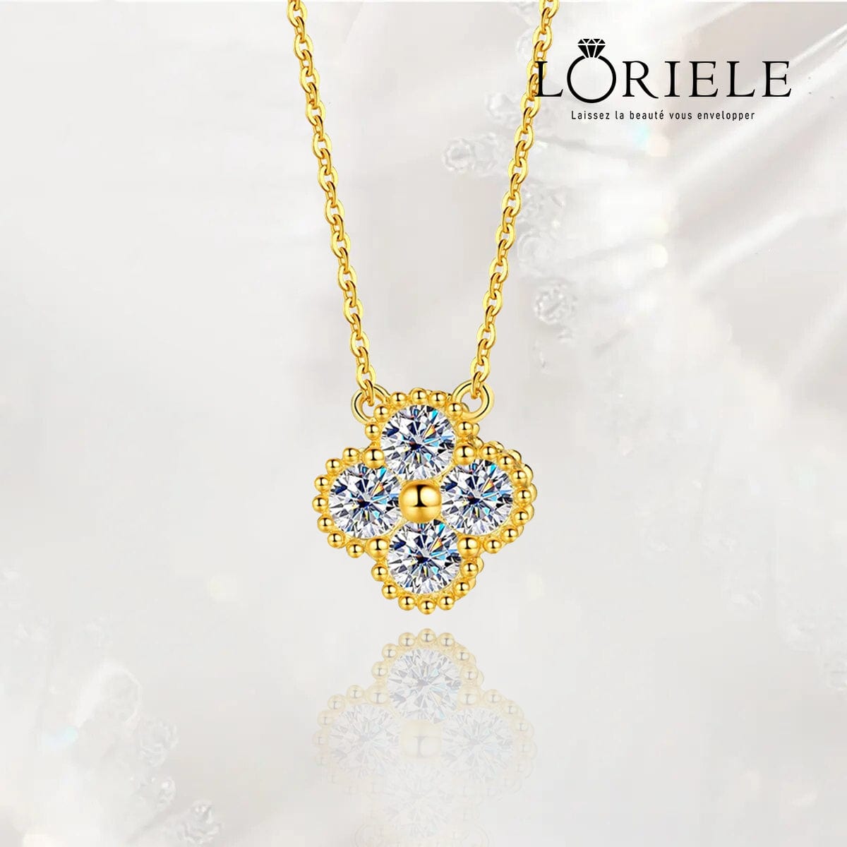 Collier Gold Clover Plaqué Or 18 carats - Diamant Moissanite 1 Carats💎Loriele™
