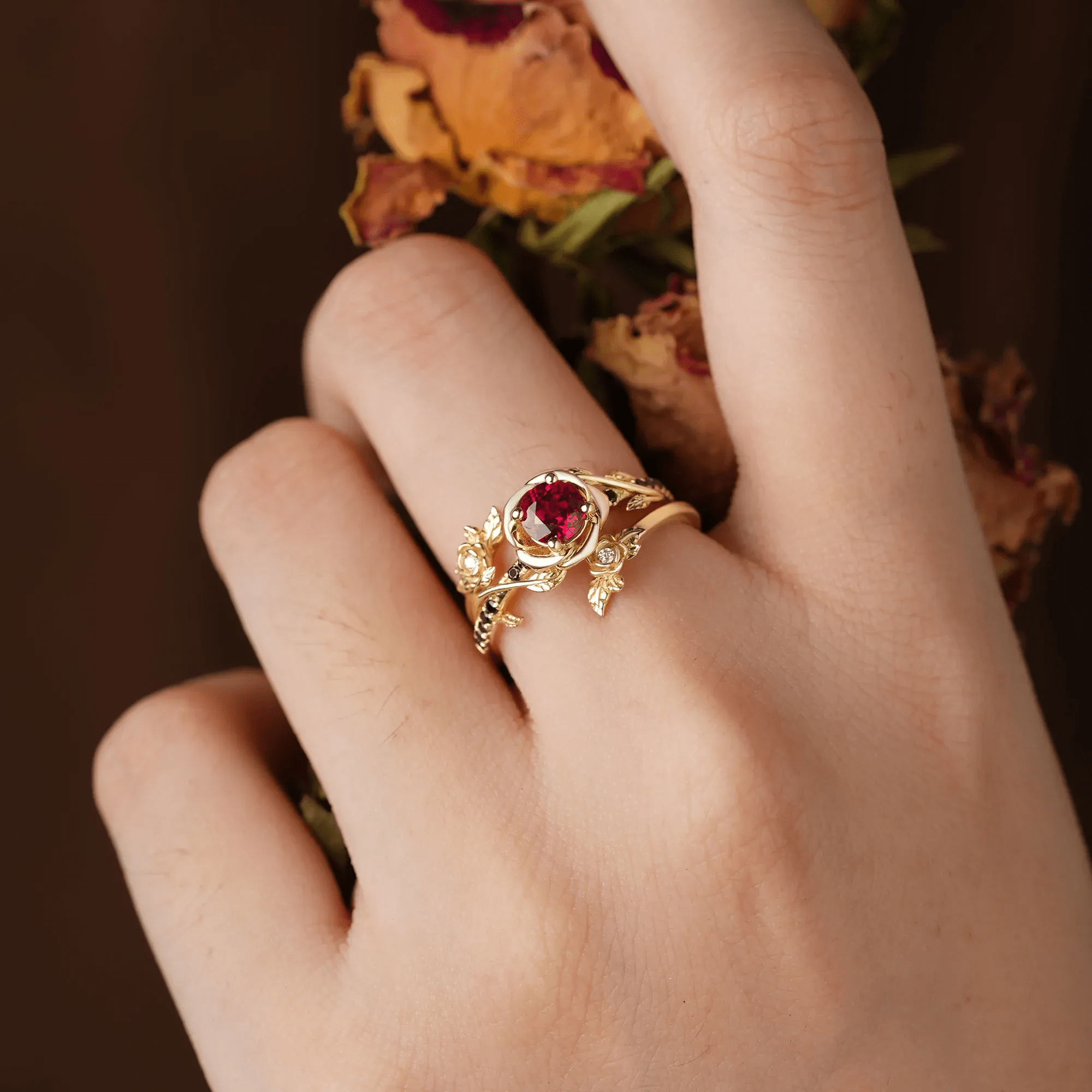 Bague Nymphes Rosalind - Moissanite Rubis 💎🌿