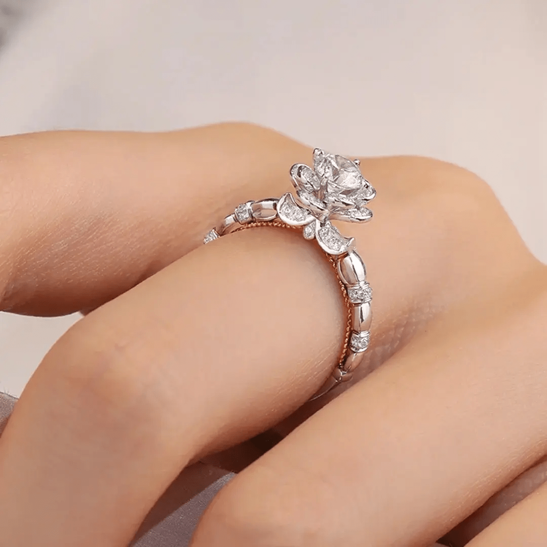 Bague Rose éclat Djamila en Argent Sterling 925 - Diamant Moissanite 1 Carat 💎