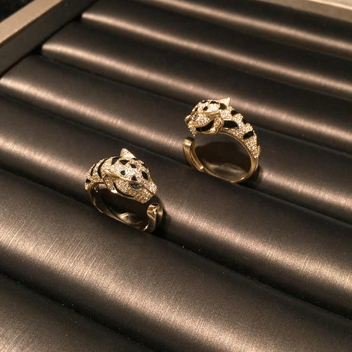 Bague Ajustable Féline Panthère 🐆 – Incrustée de diamants Moissanite 0,5 ct 💎