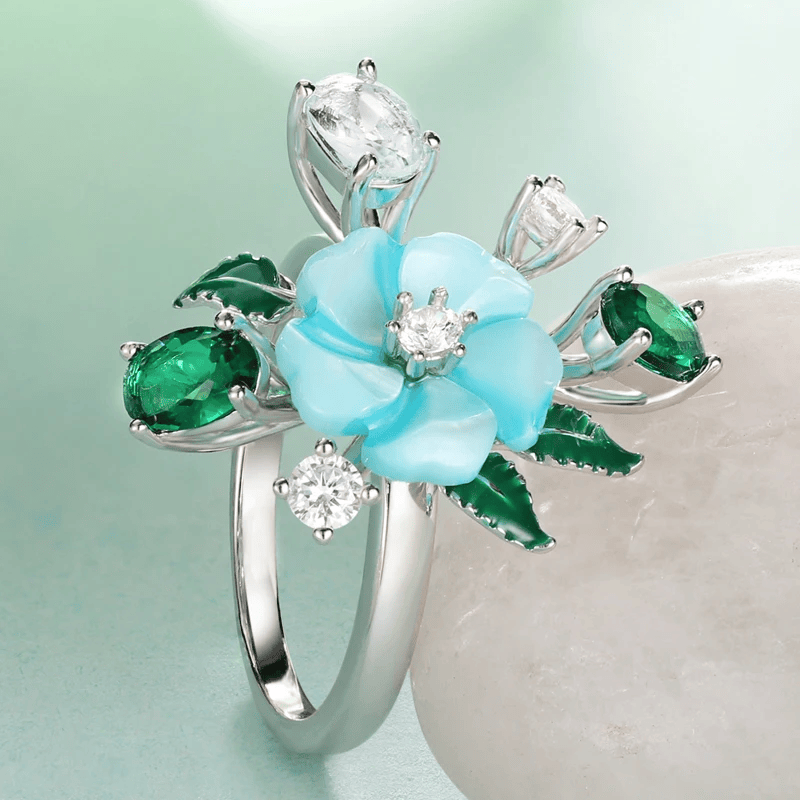 Bague Lotus Azuré - Diamant Moissanite 💎