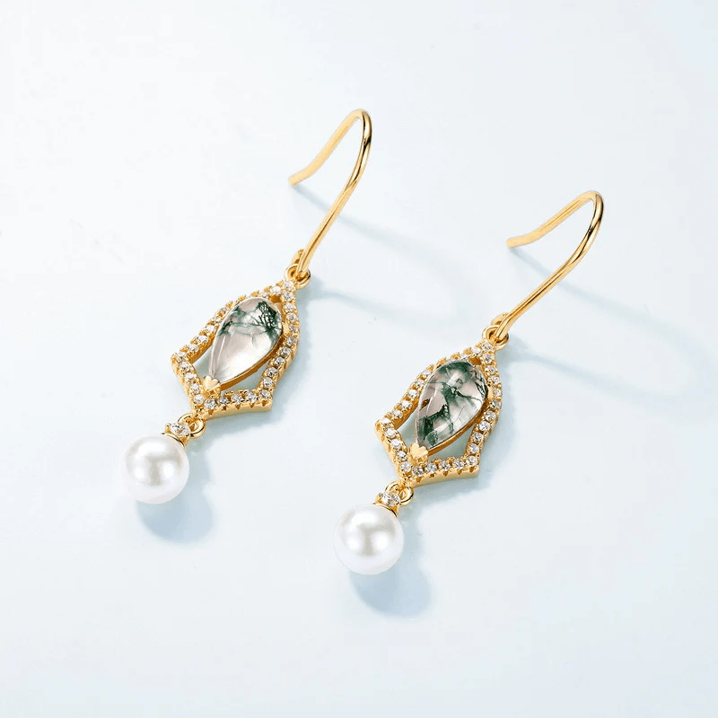 Boucles d'oreilles charme Léontine Plaqué Or Jaune - Malachite Naturelles ❇️